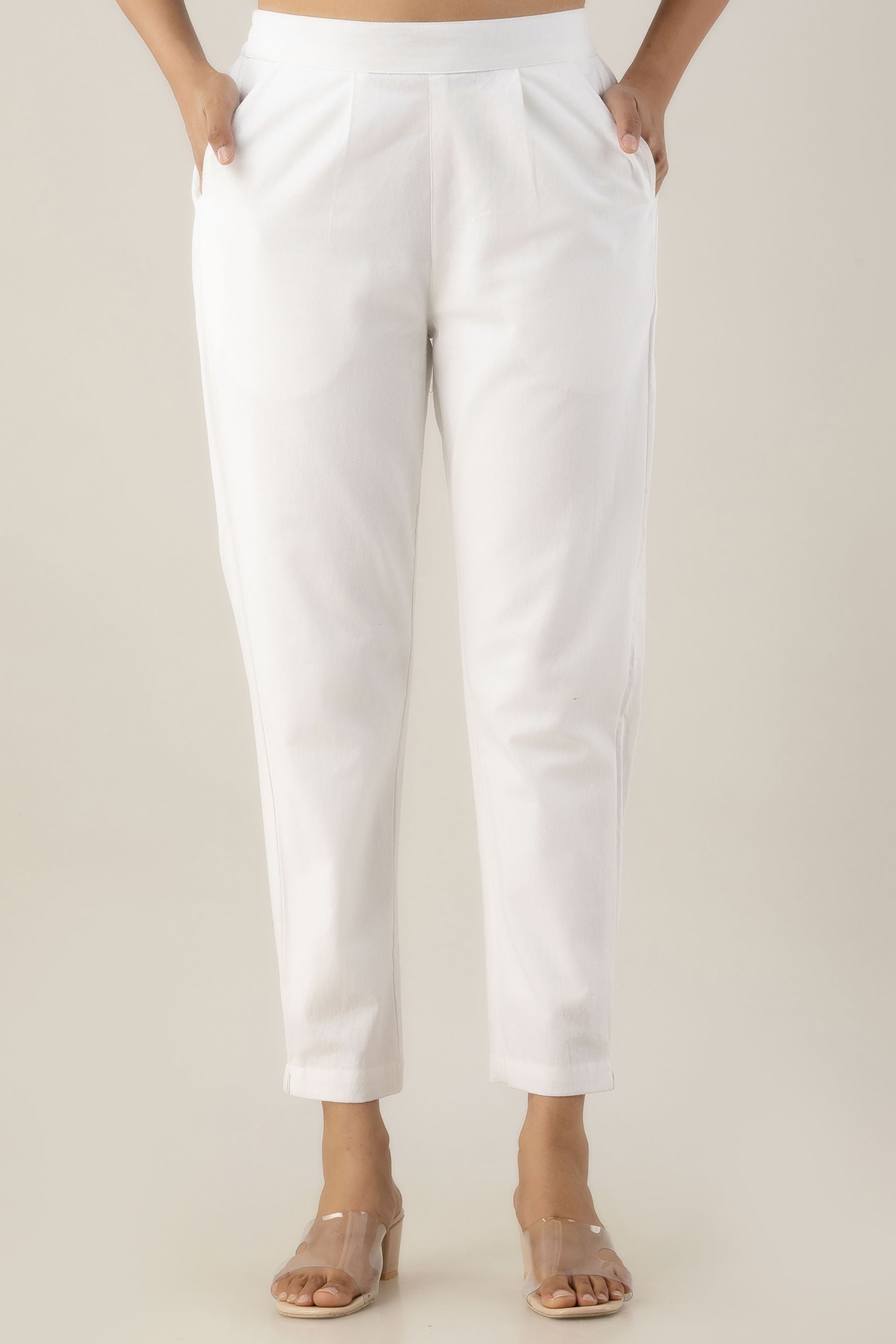 Stylish White Cigarette Trousers, Trousers For Women