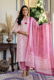 Pink Neck Highlight Printed Cotton Kurta Set with Trousers and Dupatta Pink Neck Highlight Printed Cotton Kurta Set with Trousers and Dupatta