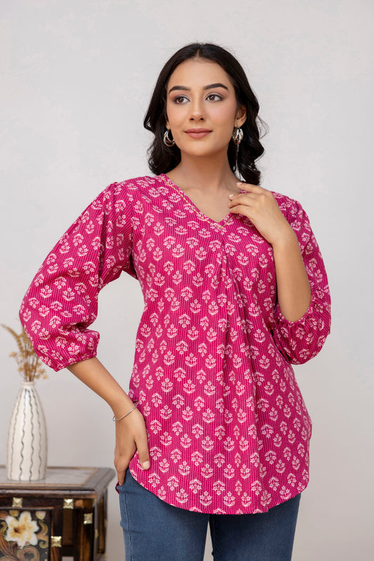 Pink Cotton Top For Women