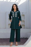 Elara - Bottle Green Cotton Flex Solid Embroidered Coord Set Elara - Bottle Green Cotton Flex Solid Embroidered Coord Set