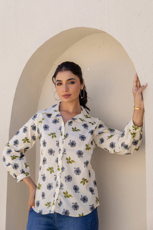 Sorrel - Blue Floral Printed Cotton Shirt