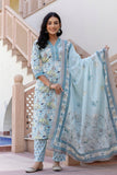 Pastel Blue Collar Neck Floral Kurta Set with Trousers and Dupatta Pastel Blue Collar Neck Floral Kurta Set with Trousers and Dupatta