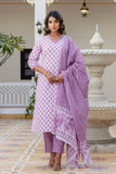 Lavender Motif Printed Collar Neck Kurta Set with Trousers and Dupatta Lavender Motif Printed Collar Neck Kurta Set with Trousers and Dupatta