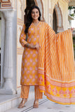 Deep Yellow Collar Neck Cotton Kurta Set with Trousers and Dupatta Deep Yellow Collar Neck Cotton Kurta Set with Trousers and Dupatta