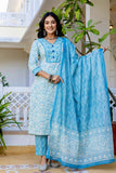 Blue Threadwork Yoke Design Kurta set with Trousers and Dupatta Blue Threadwork Yoke Design Kurta set with Trousers and Dupatta