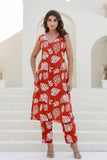 Rust Embellished Straight Kurta with Trousers Coord Set Rust Embellished Straight Kurta with Trousers Coord Set