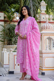 Pink Mirrorwork Floral Kurta Set with Trousers and Dupatta Pink Mirrorwork Floral Kurta Set with Trousers and Dupatta