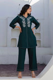 Elara - Bottle Green Cotton Flex Solid Embroidered Coord Set Elara - Bottle Green Cotton Flex Solid Embroidered Coord Set