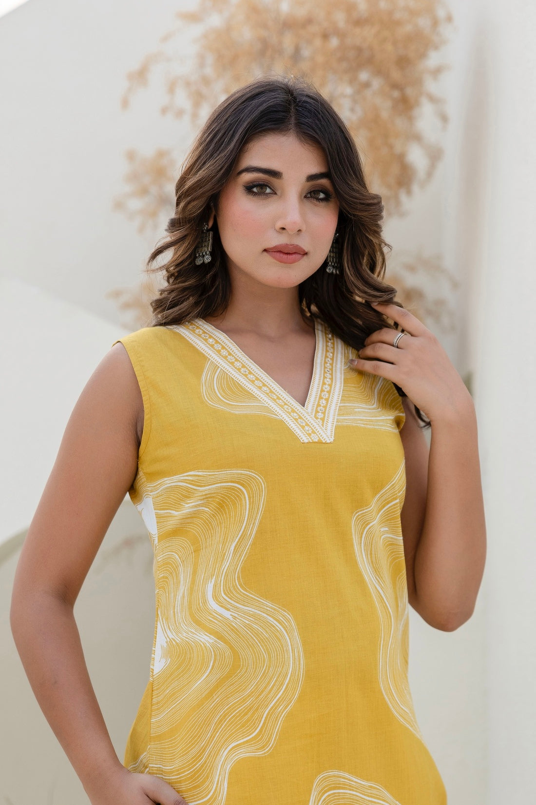 Mustard Yellow Embellished Straight Kurta with Trousers Coord Set Mustard Yellow Embellished Straight Kurta with Trousers Coord Set