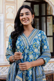Teal Blue Front Pleats Design Cotton Kurta Set with Trousers and Dupatta Teal Blue Front Pleats Design Cotton Kurta Set with Trousers and Dupatta