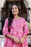 Pink Threadwork Highlight Cotton Kurta Set with Trousers and Dupatta Pink Threadwork Highlight Cotton Kurta Set with Trousers and Dupatta