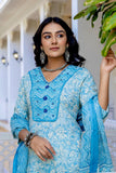 Blue Threadwork Yoke Design Kurta set with Trousers and Dupatta Blue Threadwork Yoke Design Kurta set with Trousers and Dupatta