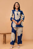 Navy Blue Floral Print Kurti with Wide Leg Trousers Coord Set Navy Blue Floral Print Kurti with Wide Leg Trousers Coord Set