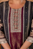Black and Burgundy Tissue Silk Lined Festive Kurta Set with Trousers and Dupatta Black and Burgundy Tissue Silk Lined Festive Kurta Set with Trousers and Dupatta