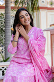 Pink Mirrorwork Floral Kurta Set with Trousers and Dupatta Pink Mirrorwork Floral Kurta Set with Trousers and Dupatta