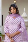 Lavender Motif Printed Collar Neck Kurta Set with Trousers and Dupatta Lavender Motif Printed Collar Neck Kurta Set with Trousers and Dupatta