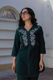 Elara - Bottle Green Cotton Flex Solid Embroidered Coord Set Elara - Bottle Green Cotton Flex Solid Embroidered Coord Set