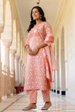 Peach Yoke Highlighted Floral Cotton Kurta Set with Trousers and Dupatta Peach Yoke Highlighted Floral Cotton Kurta Set with Trousers and Dupatta