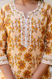 Yellow Stripes with Floral Printed Cotton Kurta Set with Trousers and Dupatta Yellow Stripes with Floral Printed Cotton Kurta Set with Trousers and Dupatta