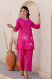 Celia - Pink Cotton Flex Solid Embroidered Coord Set Celia - Pink Cotton Flex Solid Embroidered Coord Set