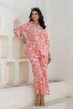 Rowena - Pink Cotton Floral Long Shirt with Wide Pants Coord Set Rowena - Pink Cotton Floral Long Shirt with Wide Pants Coord Set