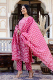 Pink Threadwork Highlight Cotton Kurta Set with Trousers and Dupatta Pink Threadwork Highlight Cotton Kurta Set with Trousers and Dupatta