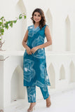 Turquoise Blue Embellished Straight Kurta with Trousers Coord Set Turquoise Blue Embellished Straight Kurta with Trousers Coord Set