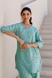 Damaris - Sage Green Cotton Flex Solid Embroidered Coord Set Damaris - Sage Green Cotton Flex Solid Embroidered Coord Set