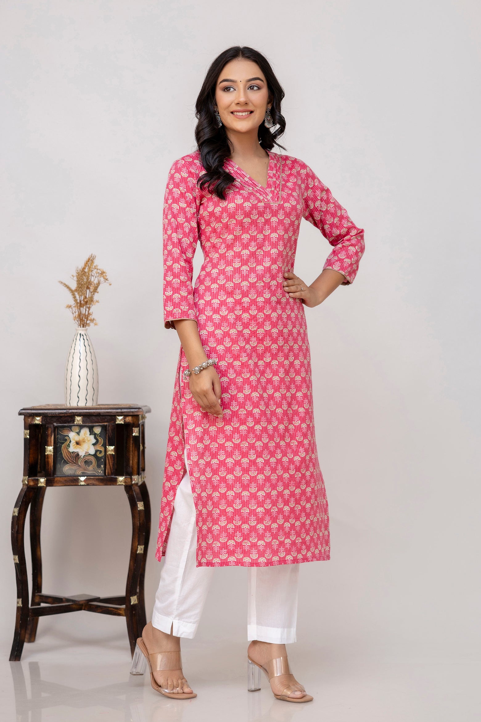 Pink Printed Cotton Kurta Pink Printed Cotton Kurta