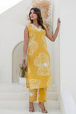 Mustard Yellow Embellished Straight Kurta with Trousers Coord Set Mustard Yellow Embellished Straight Kurta with Trousers Coord Set