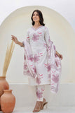 White and Pink Floral Cotton Kurta Set with Trousers and Dupatta White and Pink Floral Cotton Kurta Set with Trousers and Dupatta