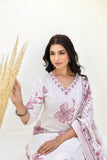 White and Pink Floral Cotton Kurta Set with Trousers and Dupatta White and Pink Floral Cotton Kurta Set with Trousers and Dupatta