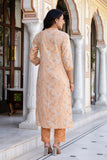 Peach Neck Highlight Printed Cotton Kurta Set with Trousers and Dupatta Peach Neck Highlight Printed Cotton Kurta Set with Trousers and Dupatta