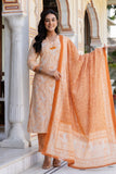 Peach Neck Highlight Printed Cotton Kurta Set with Trousers and Dupatta Peach Neck Highlight Printed Cotton Kurta Set with Trousers and Dupatta