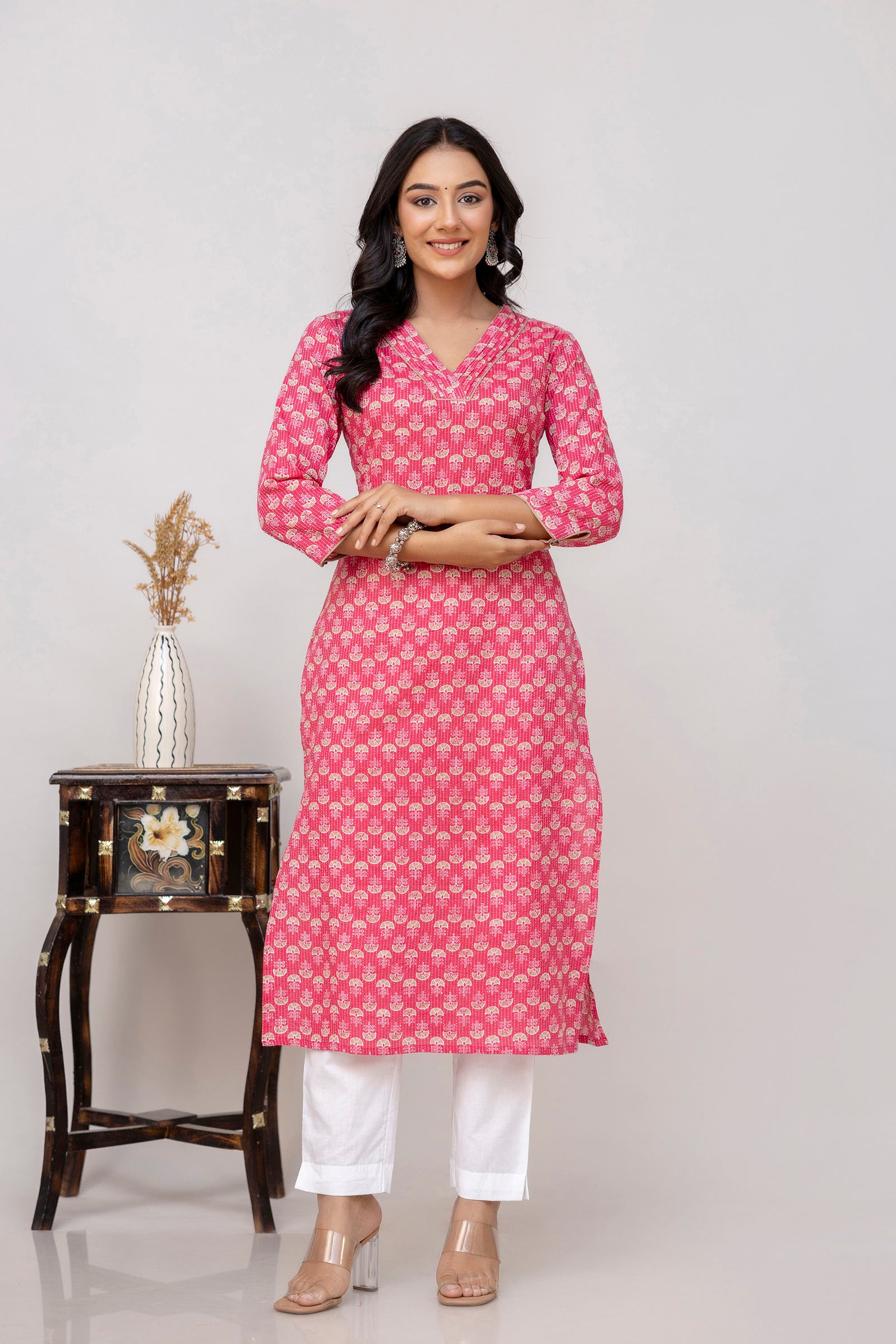Pink Printed Cotton Kurta Pink Printed Cotton Kurta