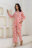 Rowena - Pink Cotton Floral Long Shirt with Wide Pants Coord Set Rowena - Pink Cotton Floral Long Shirt with Wide Pants Coord Set