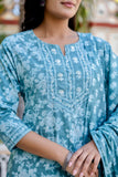 Sea Green Threadwork Highlight Cotton Kurta Set with Trousers and Dupatta Sea Green Threadwork Highlight Cotton Kurta Set with Trousers and Dupatta