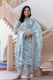 Pastel Blue Collar Neck Floral Kurta Set with Trousers and Dupatta Pastel Blue Collar Neck Floral Kurta Set with Trousers and Dupatta