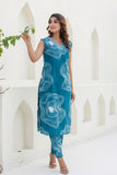 Turquoise Blue Embellished Straight Kurta with Trousers Coord Set Turquoise Blue Embellished Straight Kurta with Trousers Coord Set