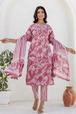 Dusty Pink Floral Print Cotton Kurta Set with Trouser and Dupatta Dusty Pink Floral Print Cotton Kurta Set with Trouser and Dupatta