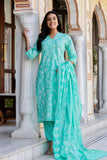 Sea Green Mirrorwork Floral Kurta Set with Trousers and Dupatta Sea Green Mirrorwork Floral Kurta Set with Trousers and Dupatta