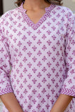 Lavender Motif Printed Collar Neck Kurta Set with Trousers and Dupatta Lavender Motif Printed Collar Neck Kurta Set with Trousers and Dupatta