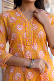 Deep Yellow Collar Neck Cotton Kurta Set with Trousers and Dupatta Deep Yellow Collar Neck Cotton Kurta Set with Trousers and Dupatta