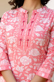 Peach Plackett Design Cotton Kurta Set with Trousers and Dupatta Peach Plackett Design Cotton Kurta Set with Trousers and Dupatta