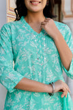 Sea Green Mirrorwork Floral Kurta Set with Trousers and Dupatta Sea Green Mirrorwork Floral Kurta Set with Trousers and Dupatta