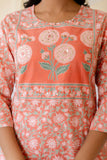 Peach Yoke Highlighted Floral Cotton Kurta Set with Trousers and Dupatta Peach Yoke Highlighted Floral Cotton Kurta Set with Trousers and Dupatta