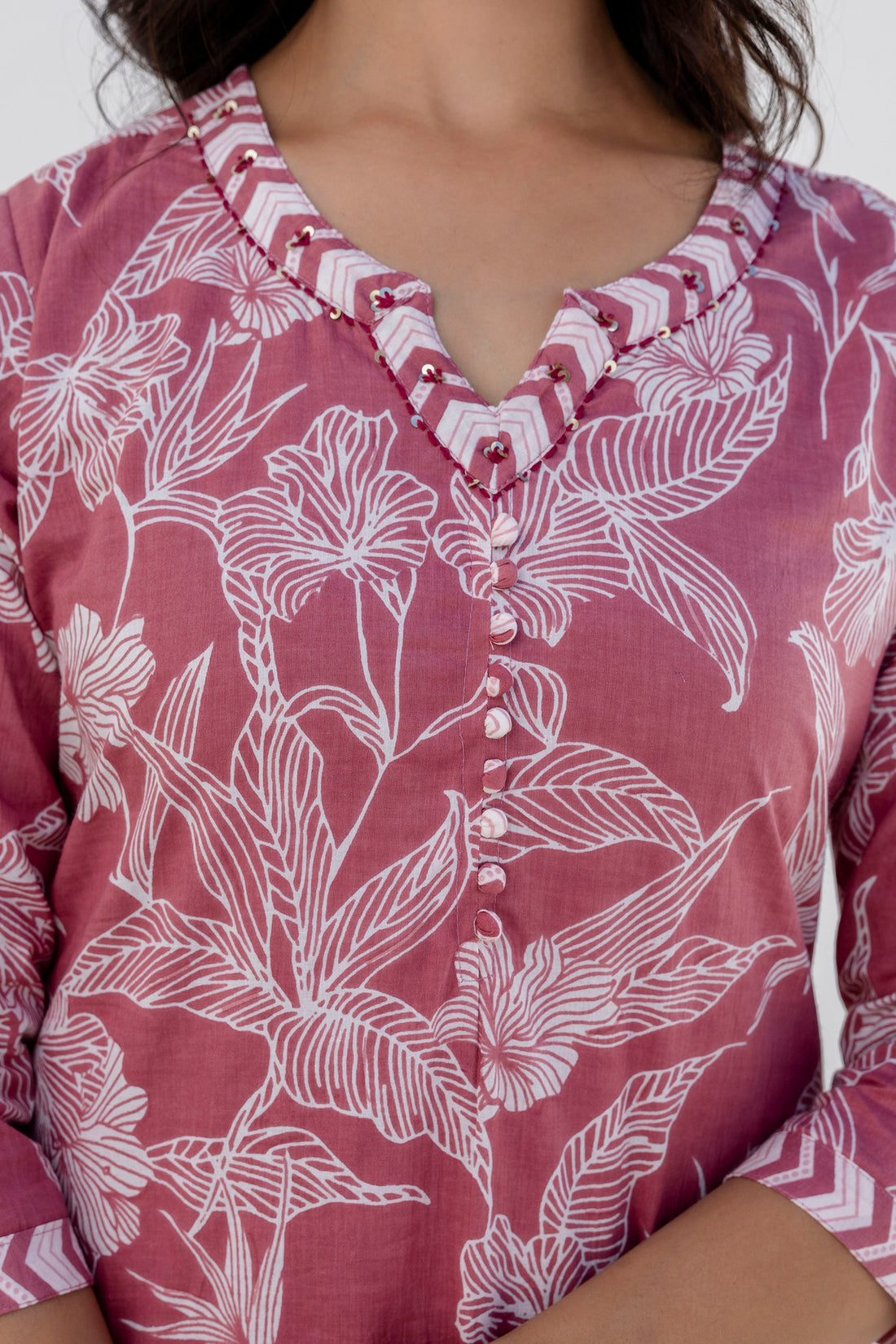 Dusty Pink Floral Print Cotton Kurta Set with Trouser and Dupatta Dusty Pink Floral Print Cotton Kurta Set with Trouser and Dupatta