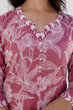 Dusty Pink Floral Print Cotton Kurta Set with Trouser and Dupatta Dusty Pink Floral Print Cotton Kurta Set with Trouser and Dupatta