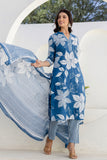 Blue Floral Print Plackett Highlight Collar Kurta Set with Trousers and Dupatta Blue Floral Print Plackett Highlight Collar Kurta Set with Trousers and Dupatta