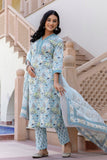 Pastel Blue Collar Neck Floral Kurta Set with Trousers and Dupatta Pastel Blue Collar Neck Floral Kurta Set with Trousers and Dupatta
